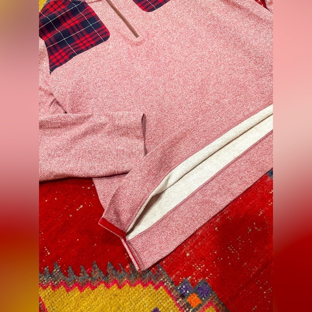 ORVIS pink and red plaid zip up pull over sz L - Picture 4 of 6